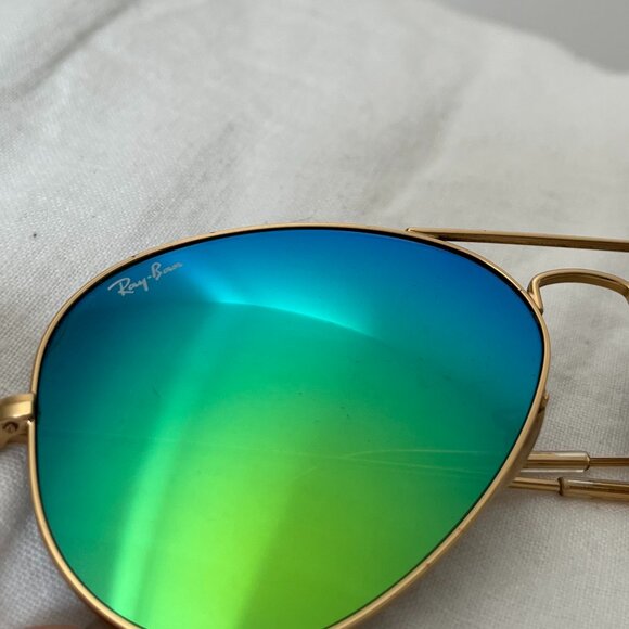 RayBan Blue Green Aviator Flash Mirror Lenses Sunglasses - Picture 3 of 7